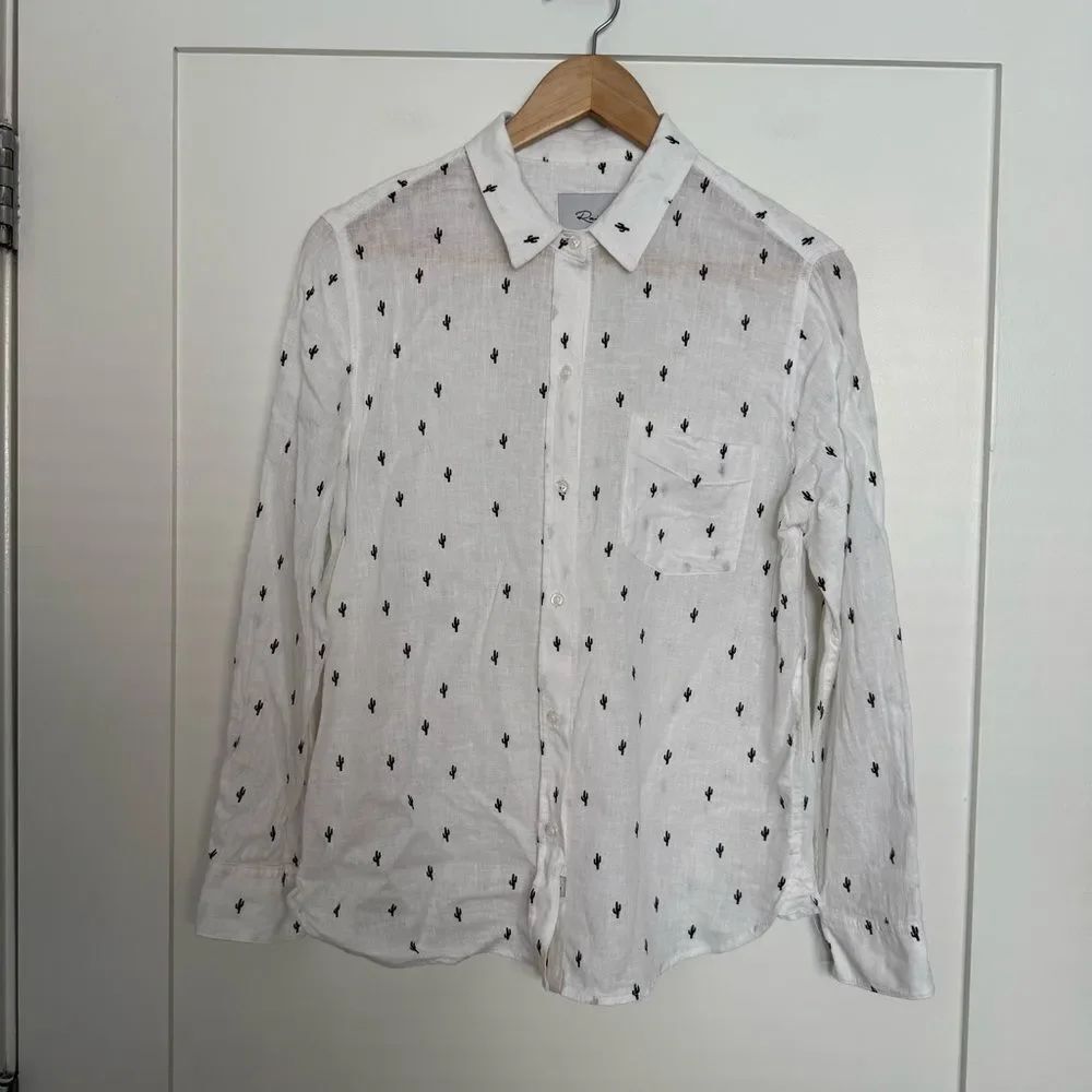 Rails Charli Cactus Shirt Womens Sz S White Long Sleeve Linen Rayon Lightweight